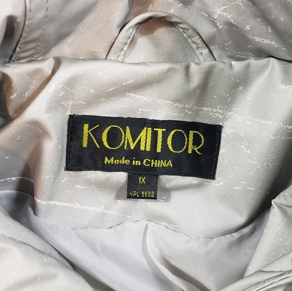 Vintage Komitor Silver Hooded Rain Coat Sz 1X Zip-Up Utility Windbreaker Jacket - Picture 9 of 16